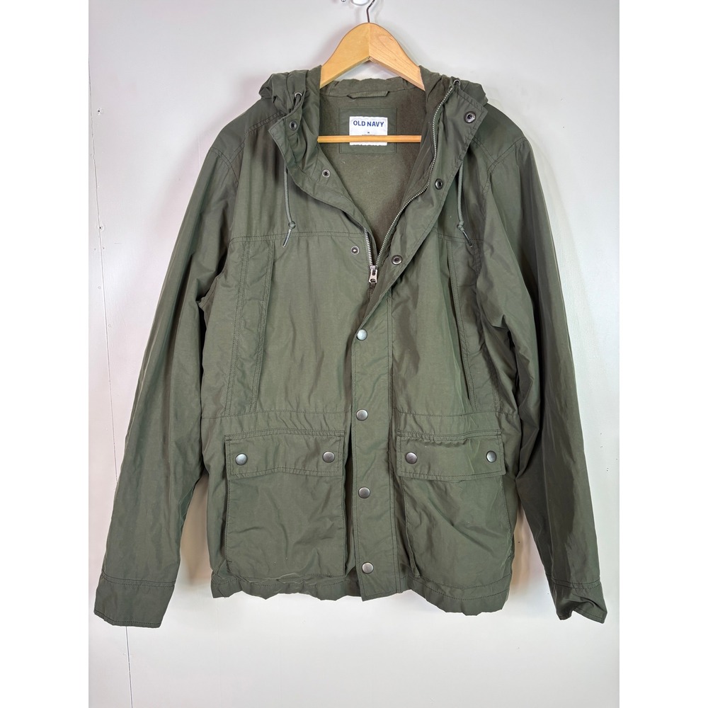 Old Navy Jacket Medium Green Water-Resistant Hooded Field Coat Men
